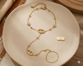 Gold Chain Bracelet, Minimalist Finger Bracelet with Pearl Accents, Layered Hand Harness