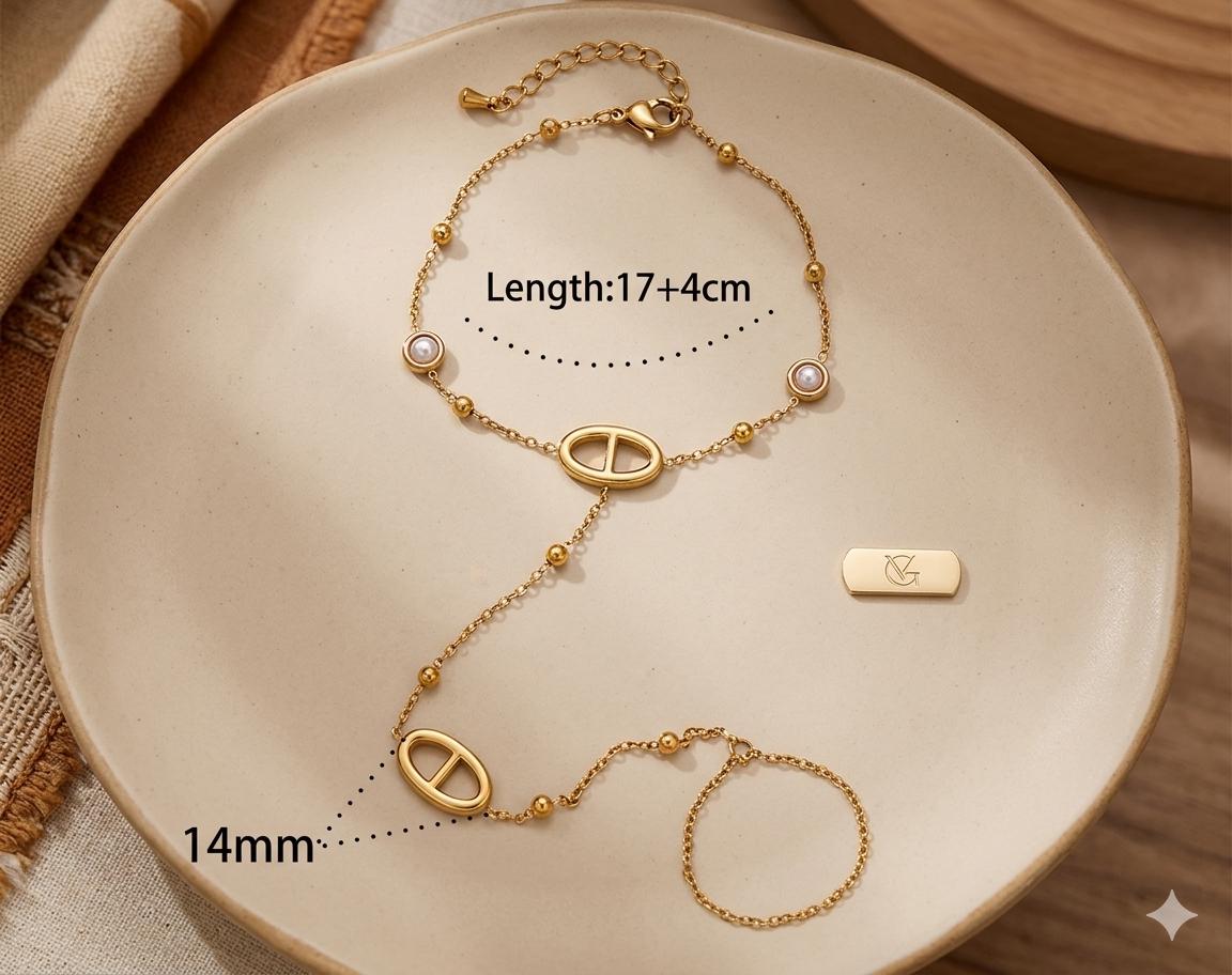 Gold Chain Bracelet, Minimalist Finger Bracelet with Pearl Accents, Layered Hand Harness