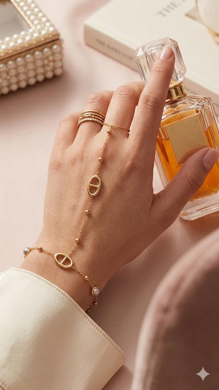 Gold Chain Bracelet, Minimalist Finger Bracelet with Pearl Accents, Layered Hand Harness