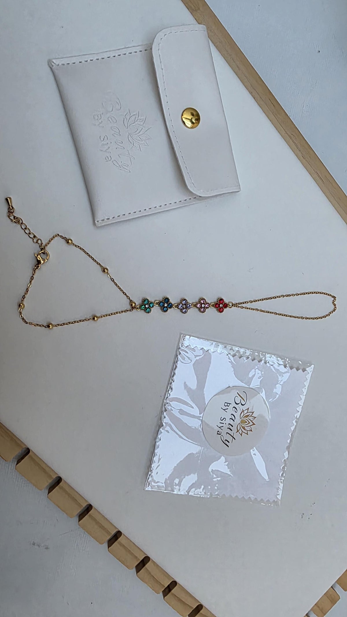 Clover Gold Rainbow Flower Hand Chain Bracelet | Multicolor Floral Slave Bracelet