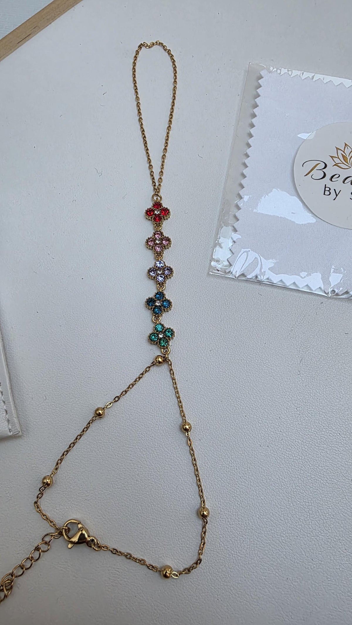 Clover Gold Rainbow Flower Hand Chain Bracelet | Multicolor Floral Slave Bracelet