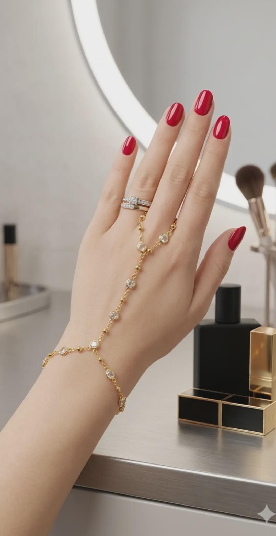 Elegant Gold Crystal Slaved Hand Chain Bracelet statement piece
