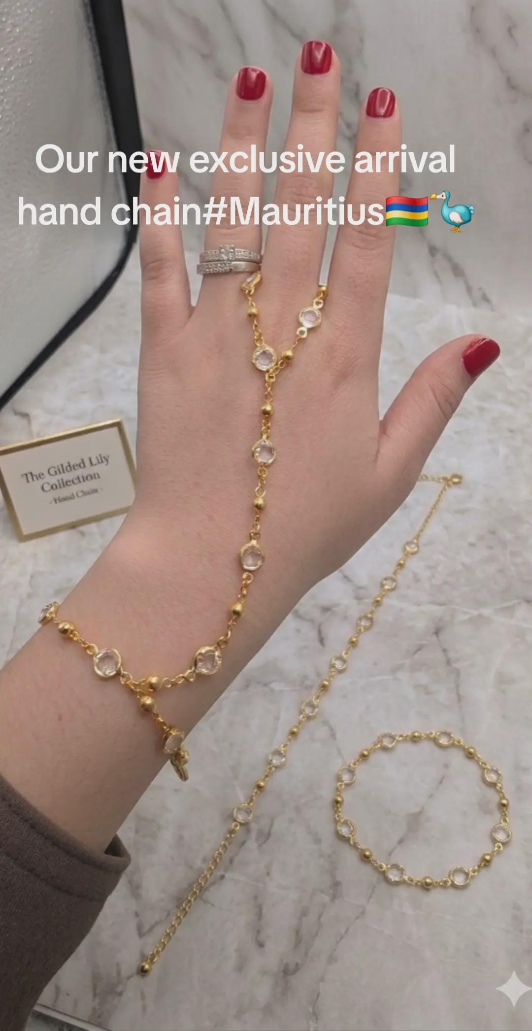 Elegant Gold Crystal Slaved Hand Chain Bracelet statement piece