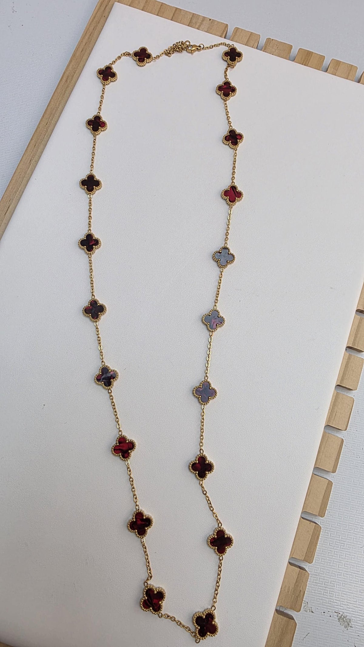 Burgandy 13mm 20 flower long chain necklace with stud earrings