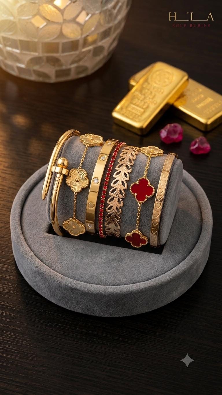 7 bracelets red and gold colour clover love tennis bangles combo set