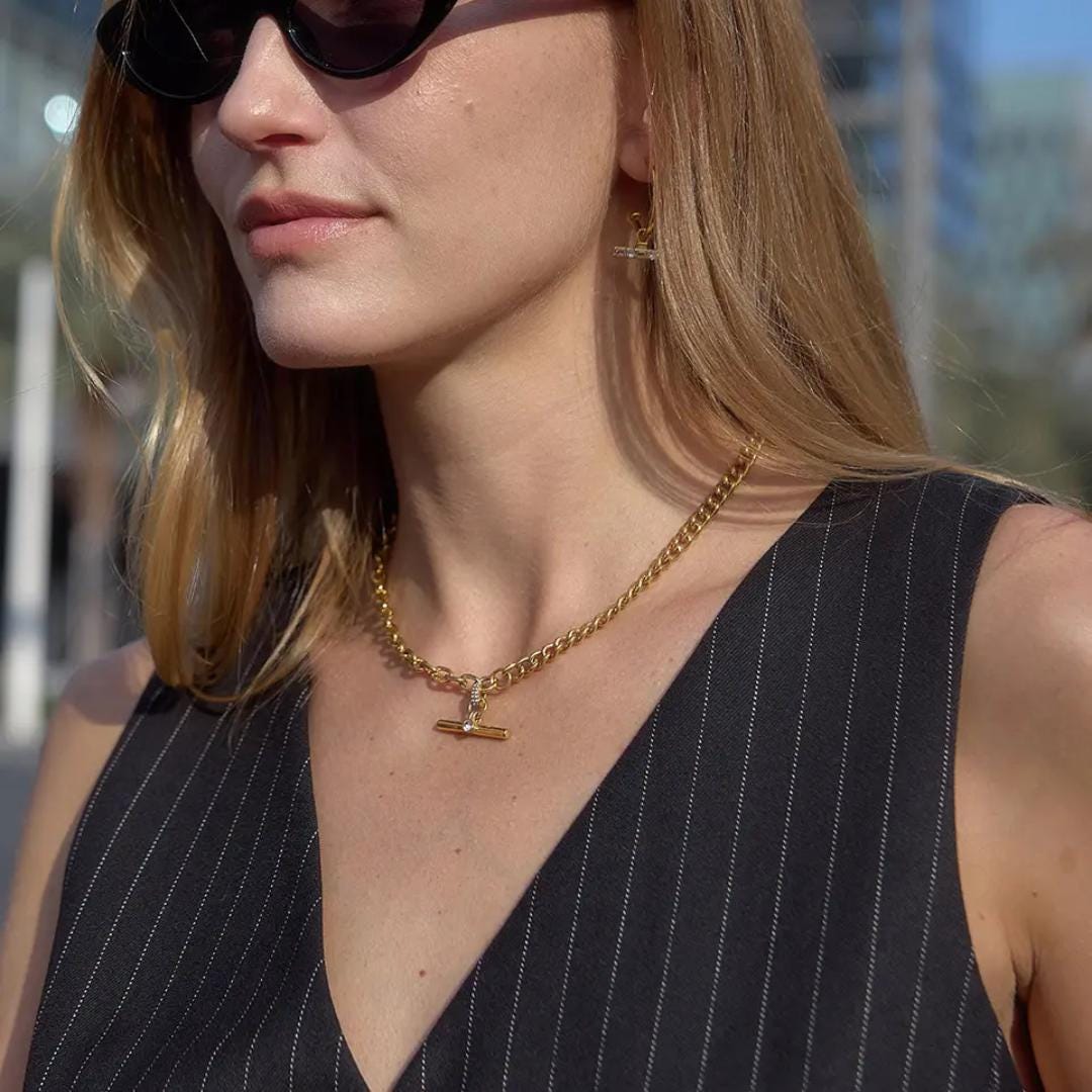 Anna Hathaway T bar inspired necklace with cubic zirconia