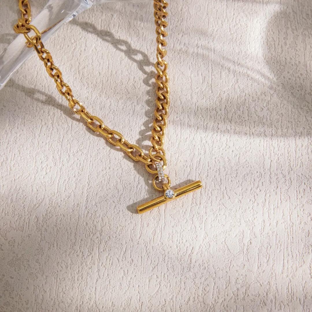 Anna Hathaway T bar inspired necklace with cubic zirconia