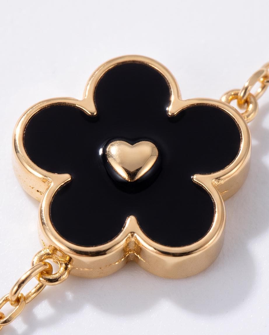 5-Motif Black Clover Jewelry Set | 18K Gold Plated, Minimalist Flower Choker, Bracelet, Ring, Earrings