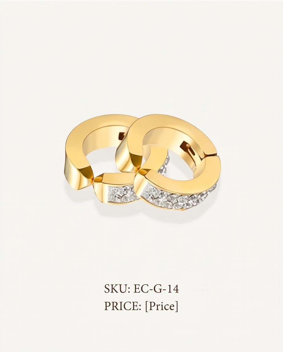 Gold Tone Pavé Crystal Huggie Hoop Ear Cuff Earrings Hinged Cartilage Pairs