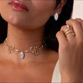 Gold Snake Choker & Stud Earrings Set: Marquise Crystal Serpent Jewelry