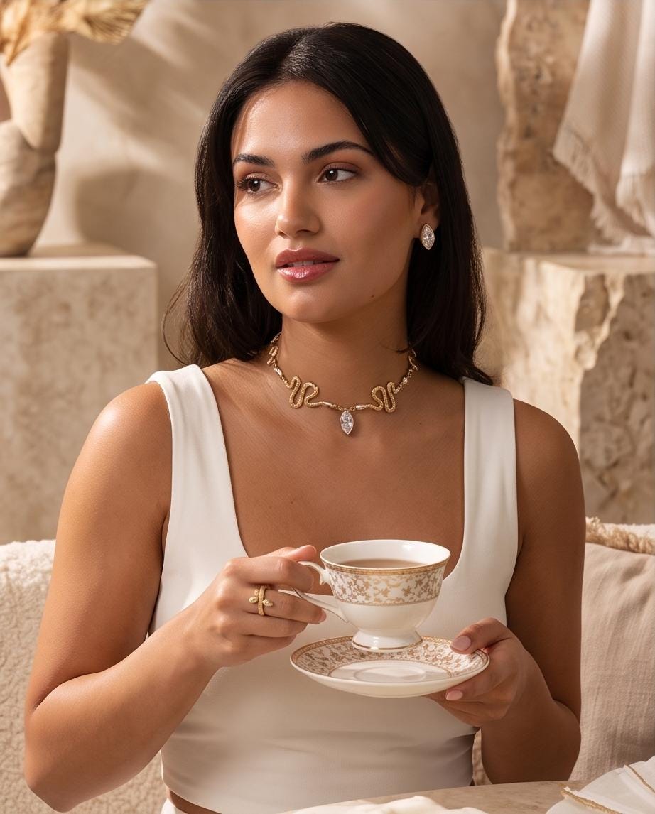 Gold Snake Choker & Stud Earrings Set: Marquise Crystal Serpent Jewelry