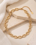 Gold Pavé Mariner Link Choker Necklace, 18k Gold Plated Brass, Adjustable Length