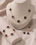 5-Motif Black Clover Jewelry Set | 18K Gold Plated, Minimalist Flower Choker, Bracelet, Ring, Earrings