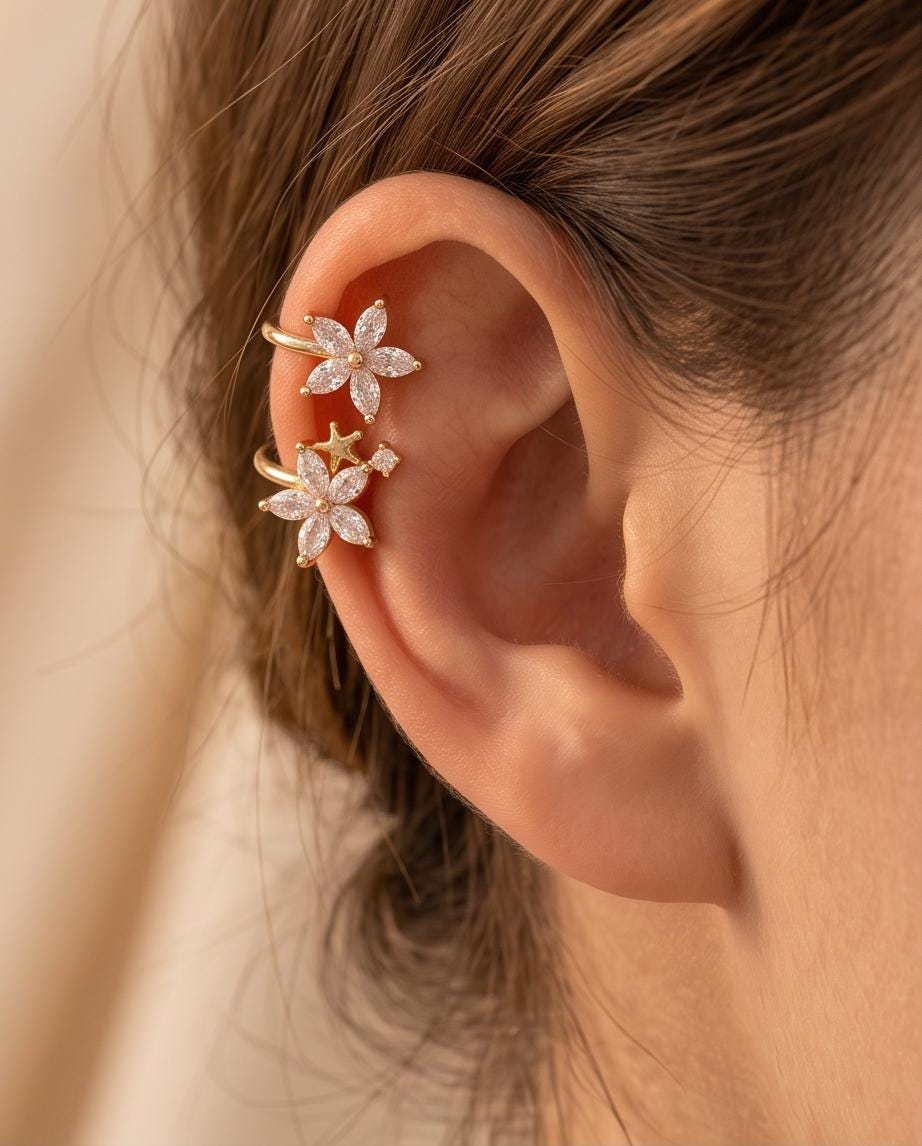 Flower Star non piercing earring Cuff 1 piece