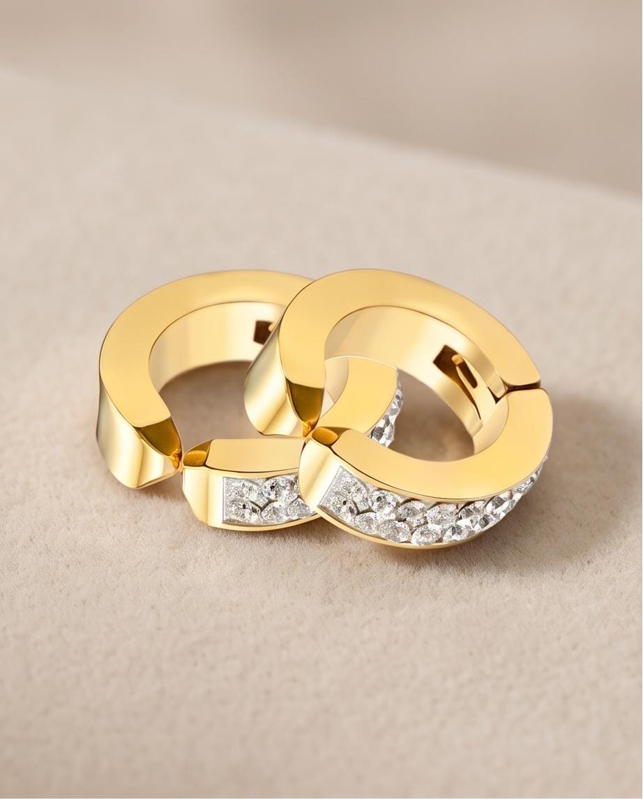 Gold Tone Pavé Crystal Huggie Hoop Ear Cuff Earrings Hinged Cartilage Pairs