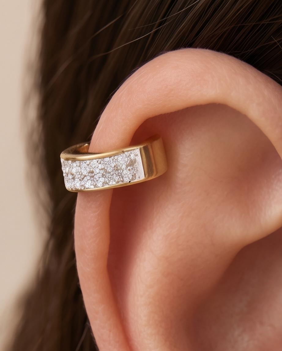 Gold Tone Pavé Crystal Huggie Hoop Ear Cuff Earrings Hinged Cartilage Pairs