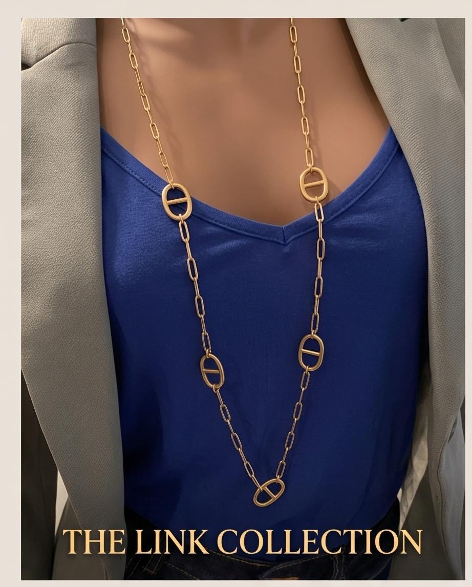 Elegant real 18k Gold plated oval motifs Vermeil Long Link Necklace