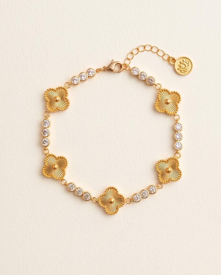 18K Gold Plated Laser-Cut Clover Bracelet with CZ Accents (Radiance Station)